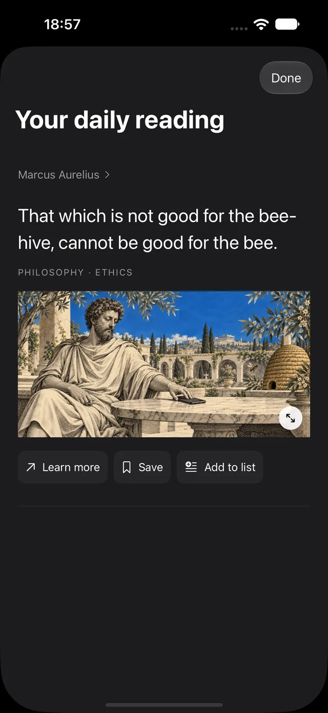 A daily Marcus Aurelius quote with its dedicated illustration